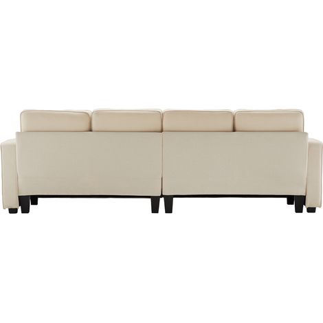 Sofá de 4 plazas de tejido de lino beige con bolsillos en los reposabrazos y 4 cojines MODENUIT (1/5)
