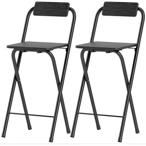 Lot de 2 tabourets bar pliants avec repose pieds en bois et acier 37 x 45 x 87 cm noir (1/5)