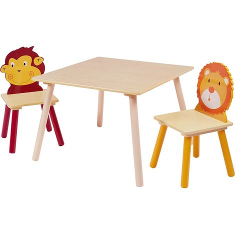 Tavolo GINGER HOME con 2 Sedie ANIMALS per Bambini, in Legno, per Studio, Gioco e Pasti (1/5)
