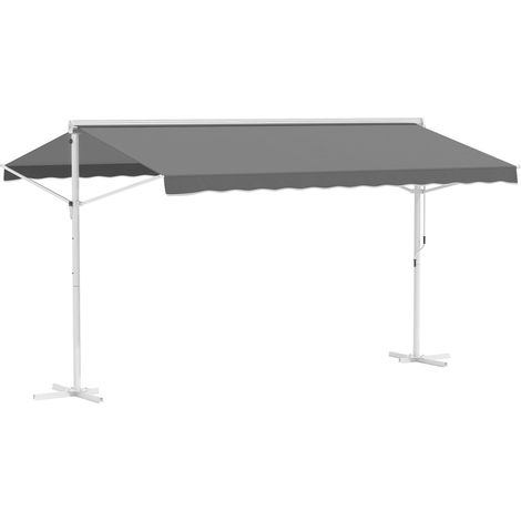 AMXCNOY Marquise rétractable Outsunny 4,5x3,4m avec bras articulé et manivelle, gris, pour terrasse (1/5)