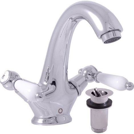 Mélangeur lavabo rétro MORAVA en laiton chromé avec pop up (1/5)