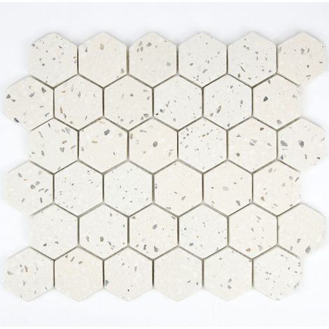 MOSAIQUE HEXAGONE TERRAZZO IVOIRE 1 PLAQUE 30,5 x 30,5 CM CASA LINEA
