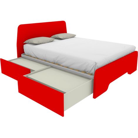 Letto matrimoniale 160x200 con testate sagomate e cassettoni - Rosso (1/5)