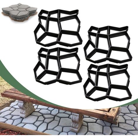 4 moules en plastique pour allée de jardin – Moules en béton pour allées de jardin et terrasses, résistants aux intempéries et antirouille (1/5)