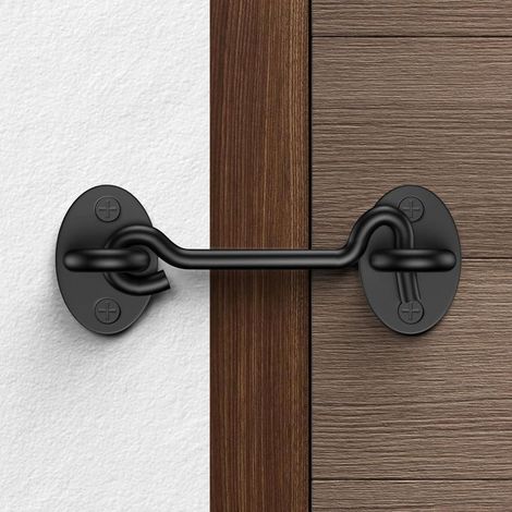 Loquet de porte (10,2 cm), en acier inoxydable avec vis, crochet et œillet de verrouillage pour porte coulissante, fenêtre, armoire, idéal pour chambre à coucher, salle de bain, extérieur, noir (1/5)