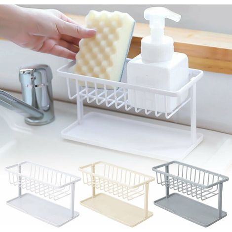 Kitchen Sink Sponge Holder, Kitchen Sink Holder, ABS Plastic Kitchen Sink Sponge Brush Holder Organizer for Soap Washing Liquid Drainer, Dish Sink Basket, Dustproof and Durable (1/5)