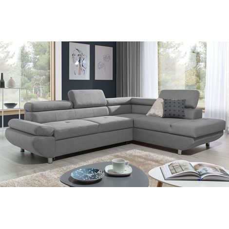 Ecksofa Sofa PANOS Stoff Esito Grau mit Schlaffunktion Ottomane Rechts (1/4)