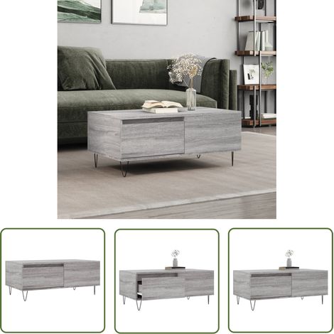 The Living Store Couchtisch Grau Sonoma 90x50x36,5 cm Holzwerkstoff - Couchtisch - Wohnzimmerstil - Grau Sonoma - Holzwerkstoff - Metallgestell (1/5)