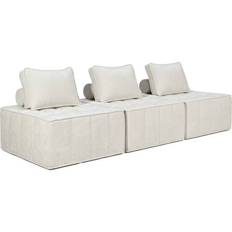 Canapé modulable 3 places en tissu avec coussins écru L 255 cm - Tiby (1/5)