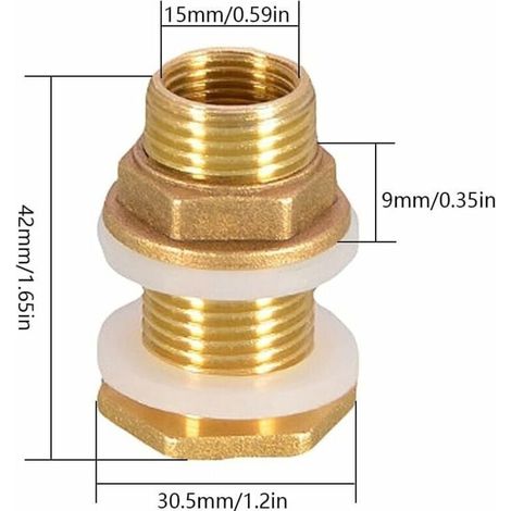 Bardusch - 2 pezzi Connettore per filo d'acqua in ottone da 4,2 cm (1/2") per rubinetto / rubinetto a barile / serbatoi di acqua piovana (1/4)