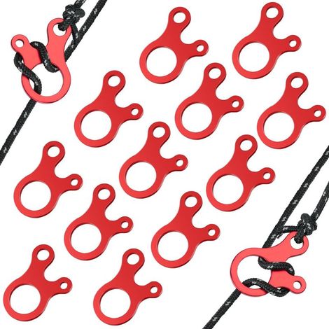 12 Pièces,Tendeur de Corde, Alliage d'Aluminium, Rouge, Pour Tente, Camping, Randonnée (1/5)
