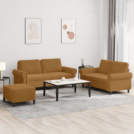 3-tlg. Sofagarnitur mit Kissen Braun Samt (1/5)