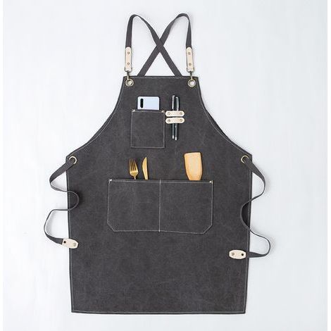 Tablier de travail unisexe, tablier à outils pour la cuisine, sangle ajustable, toile avec 3 poches, tablier d'atelier pour le travail du bois, idéal pour les cuisiniers, boulangers, menuisiers, tatou (1/4)