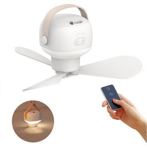 Bomclap Ventilateur USB Rechargeable, Ventilateur Plafond avec LED Lumière, 3 Vitesses, Design Mini (15x9x19cm) (1/5)