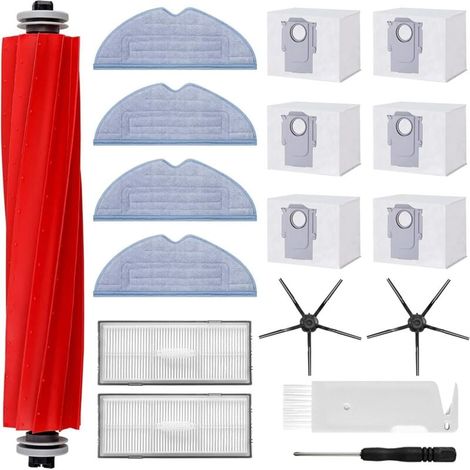 Kit Pièces Rechange Compatible Roborock S7 S7 Plus S7 MaxV Ultra 6 Sacs Poussière Brosse Rouleau 2 Brosses Latérales 2 Filtres 4 Chiffons (1/4)