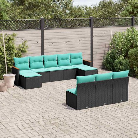 Salon de jardin modulable 10 pièces en résine tressée noire avec coussins bleus, 74kg - PANGIVO (1/5)