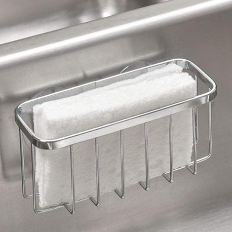 Évier de cuisine en acier inoxydable 304 avec ventouse, porte-éponge et égouttoir à double ventouse (1/5)