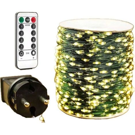 Guirlande LED 100m 1000 LED blanc chaud fil vert 8 modes, décoration lumineuse pour sapin de Noël et décorations festives (1/5)