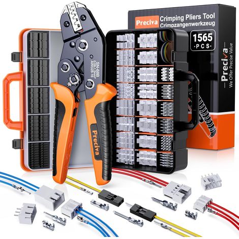 Pince à Sertir pour Dupont, 0.08-1.5mm² Pinces Electricien à Cliquet avec 1565Pcs Connecteurs de Fils, AWG28-16 Outil de Sertisseuse pour ATX/EPS/PCIE/SATA Cosses de Câbles (1/5)