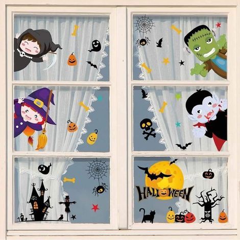 Autocollants Halloween - ZGEER - Citrouille Chat Chauve-Souris - Multicolore - 21x29 5 cm - Intérieur Multicolore M OBJET DECORATIF (1/4)