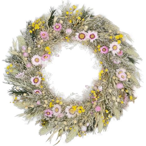 Couronne de fleurs séchées véritables,Couronne de fleurs séchées de qualité supérieure pour porte, mur, salon, couloir, chambre à coucher,Décoration de mariage,Sans plastique, faite à la main (1/5)