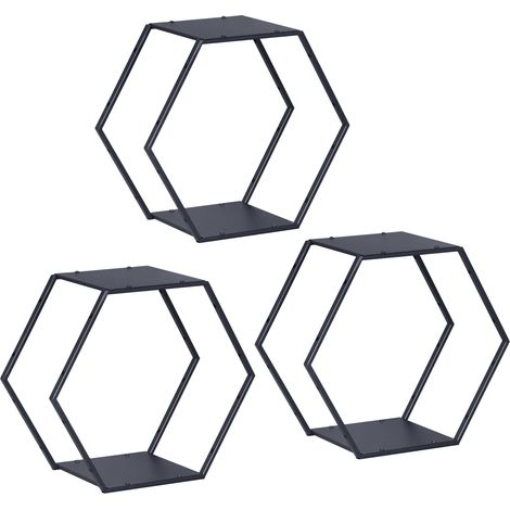 Lot de 3 étagères murales meuble de rangement moderne acier 32 x 37 x 19 cm noir (1/5)