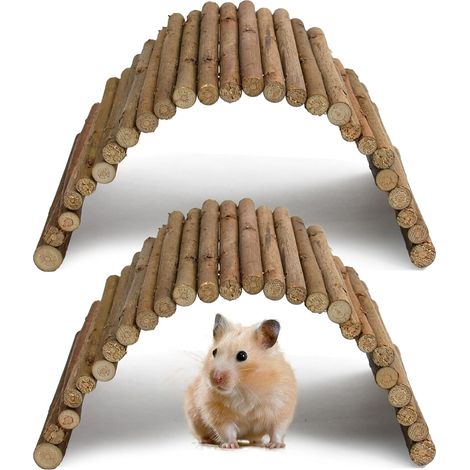 Lot de 2 Accessoires rongeurs, Bois de saule, Pont tunnel flexible, Jouet naturel, Pour cage lapin hamster (1/5)