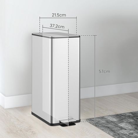 Poubelle 20 L avec fermeture souple et seau amovible, acier et polypropylène, 21,5 x 37,2 x 57 cm, argent (1/5)