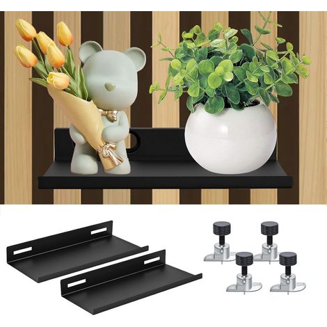 Set di 2 mensole per pannelli acustici - 10 x 25 cm, non necessitano di foratura, adatte per pannelli orizzontali o verticali. Organizer da parete per soggiorno, camera da letto, ufficio, cucina. (1/5)