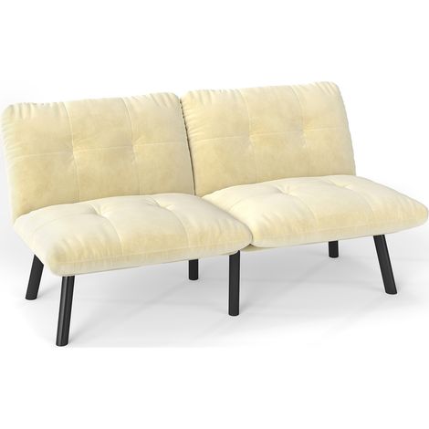 Canapé-lit pliable 2 places en velours crème avec fonction couchage, cadre métal robuste (1/5)
