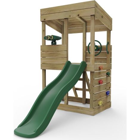 Wooden Lookout Tower Playhouse with 6ft Slide - Adventure Set
