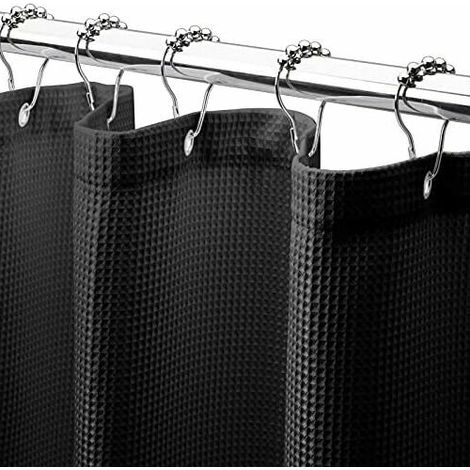 Rideau de douche gaufré 180 x 210 cm, rideaux de douche en tissu résistant avec tissage gaufré Rideaux de douche de salle de bain de qualité hôtelière (noir) (1/5)