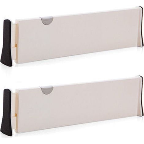 Divisores de cajones (juego de 2), organizadores de cajones ajustables (28,3-44 cm), divisor de cajones de cocina para dormitorio, baño, oficina y armario. (1/5)