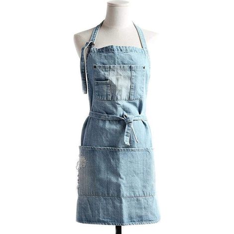 Grembiule da cucina regolabile in denim di cotone con 5 tasche, grembiule da cucina per uomo e donna, grembiule in denim alla moda per bar, lounge bar e cucina (1/4)