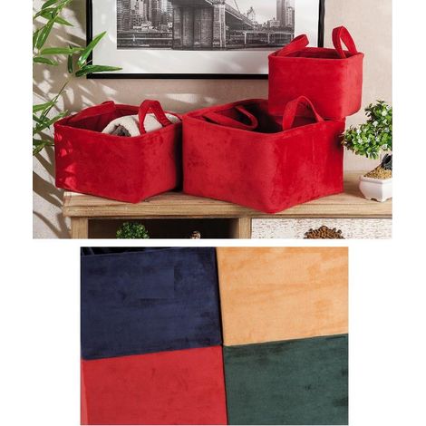 Set 3 Cestini contenitori moore quadrati in Velluto 4 Colori