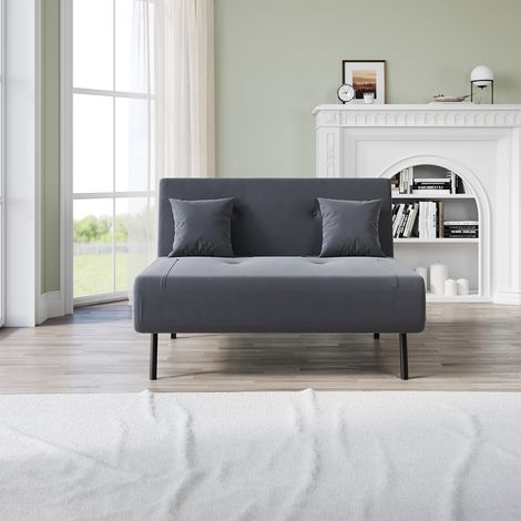 SONNI Schlafsofa mit 3-Fach-Faltdesign, Eisenbeinen, Passend für Verschiedene Dekorationsstile, 6-Stufige Rückenlehnenverstellung und 2 Kissen, Dunkelgrau (1/5)