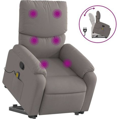 Chaise de massage ergonomique en tissu gris-beige – fonction chauffage, roulement Shiatsu, réglage inclinaison et intensité – pour soulagement des douleurs dorsales et détente musculaire (1/5)