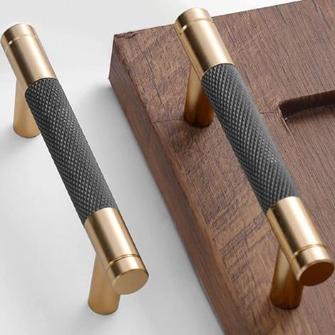 Sollbry Lot de 2 poignées d'armoire moletées en aluminium pour tiroirs Finition oxydée dorée et grise avec motif diamant (1/3)