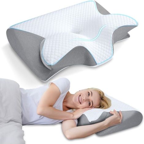 Oreiller cervical en mousse à mémoire de forme, oreiller orthopédique ergonomique 2 en 1, soulagement des douleurs cervicales, oreiller de soutien profilé adapté aux personnes dormant sur le côté ou s