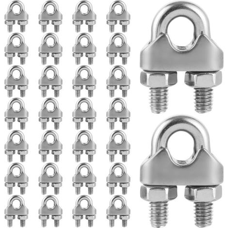 Serre Cable Inox, Serre Cable Acier, Serre-Câbles Etrier U pour Câble Métallique, Fil, Corde, 20PCS-M6-6mm (1/5)