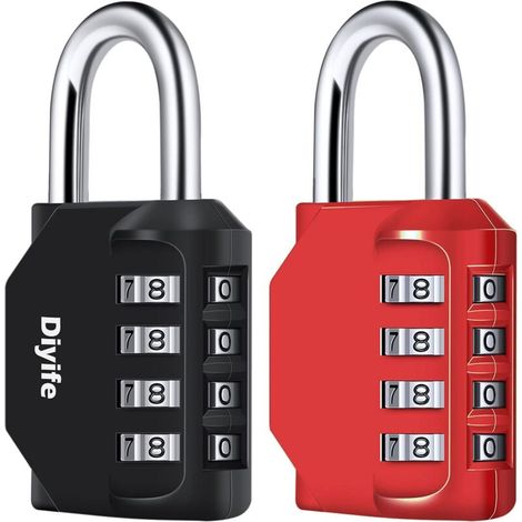 Cadenas à combinaison, [Lot de 2] Diyife Cadenas à combinaison 4 chiffres, Cadenas étanche pour salle de sport, armoire, boîte à outils, clôture, Noir et rouge