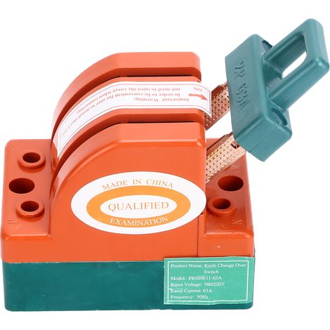 Interrupteur de sécurité à couteau bipolaire 63 A AC 220 V unidirectionnel en ABS et cuivre pour disjoncteurs à sécurité intégrée (1/5)
