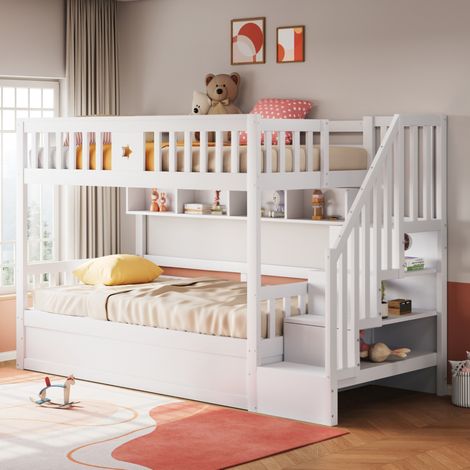 lit enfant mezzanine rangement 90x200 bois blanc OKMYHOME (1/5)