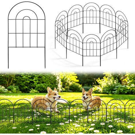 Clôture jardin métal 10 pcs 81x60 cm, bordure décorative à planter, barrière gazon massif animaux - Noir (1/5)