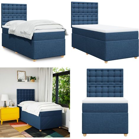 Boxspringbett mit Matratze Blau 80x200 cm Stoff - Boxspringbett - Doppelbett - Schlafraum - Bettsystem - Liegekomfort - Home & Living (1/5)