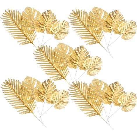20 Feuilles de Palmier Artificielles Dorées en Tissu Soie, Lot de 20 Pièces, Décoration Intérieure, Solide et Réaliste pour Ambiance Mariage Romantique (1/5)
