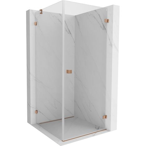 Mexen Lunar-B Duschkabine schwenkbar rechts 90 x 90 cm, transparent, gebürstetes Kupfer - 832-090-090-65-00-P (1/5)