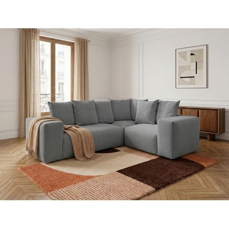 BOBOCHIC - Canapé d'angle fixe modulable VOLTAIRE avec 1 chauffeuse 2 places, 1 angle et 1 chauffeuse 1 place tissu chiné Angle droit Gris foncé (1/5)