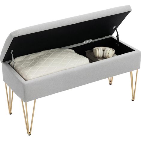 Banc Coffre Bout de Lit avec Rangement Assise Rembourrée Tissu Pieds en Acier 100x40x49 cm Gris Clair (1/5)