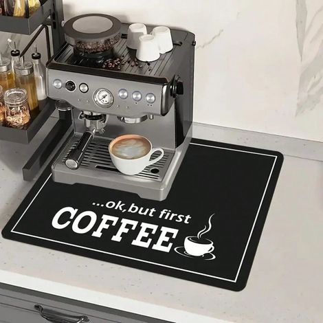 Tapis de Machine à Café Absorbant Protecteur de Comptoir de Cuisine - Tapis design "Café d’Abord" pour Vaisselle, Tasses et Décoration, 50×80 cm (1/5)